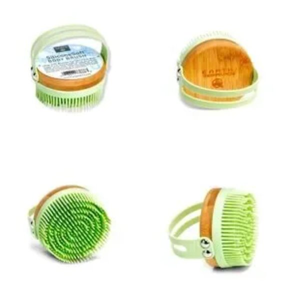 🦋2/$30! Earth Therapeutics Silicone & Bamboo Soft Body Brush with Handle NWT - Picture 2 of 14